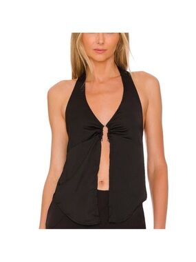 Free People NWT Black Open Front Halter Top
